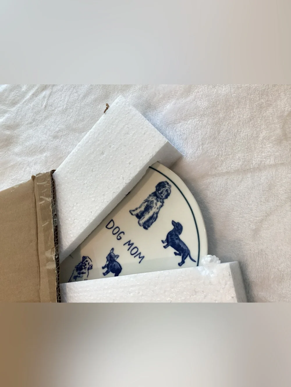 Anthropologie Stoneware Dog Mom Plate Dessert Molly Hatch New White Blue 8.25”